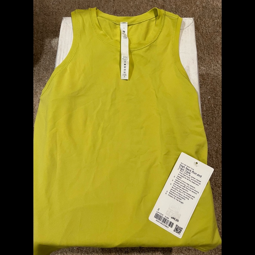 New Lululemon High Neck Run and Train Tank-lemon lime color